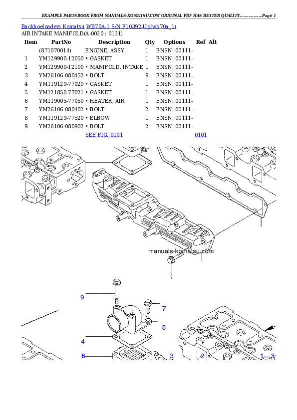 WB70A-1 S/N F10392-Up Partsbook