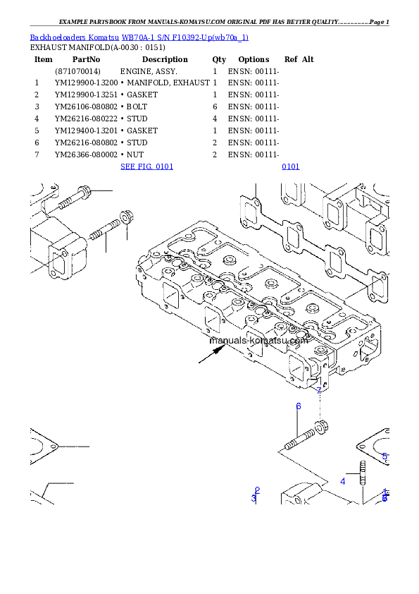 WB70A-1 S/N F10392-Up Partsbook