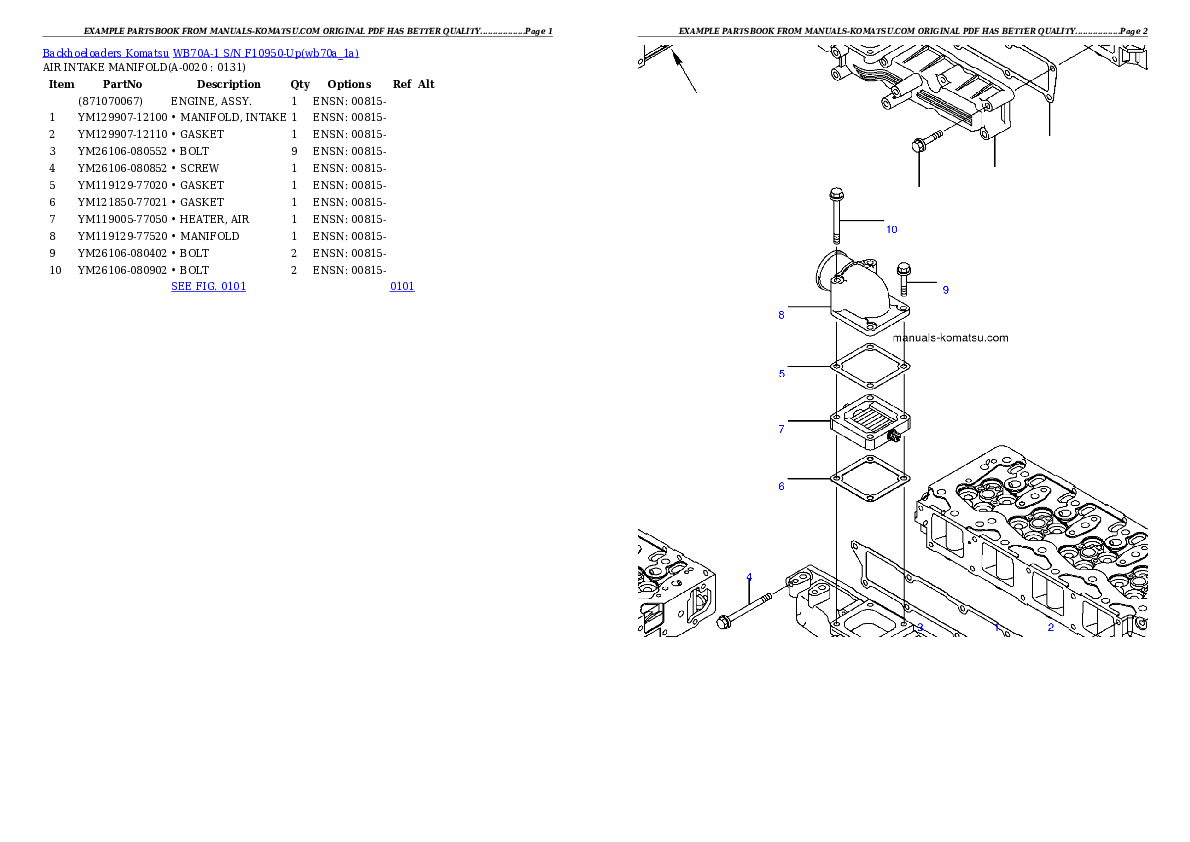 WB70A-1 S/N F10950-Up Partsbook