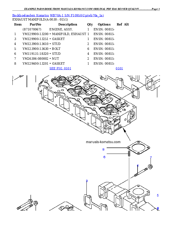 WB70A-1 S/N F10950-Up Partsbook