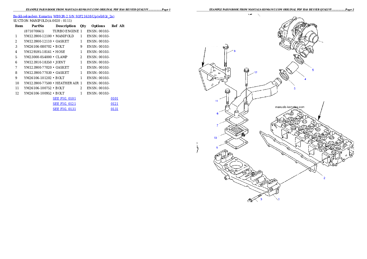 WB93R-2 S/N 93F21638-Up Partsbook