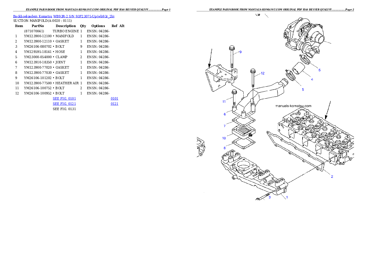 WB93R-2 S/N 93F23075-Up Partsbook