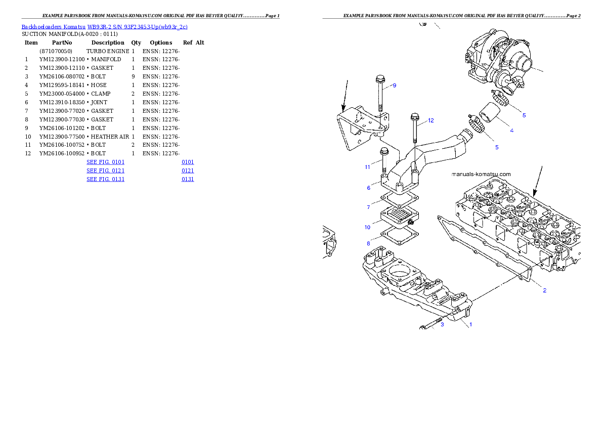 WB93R-2 S/N 93F23453-Up Partsbook