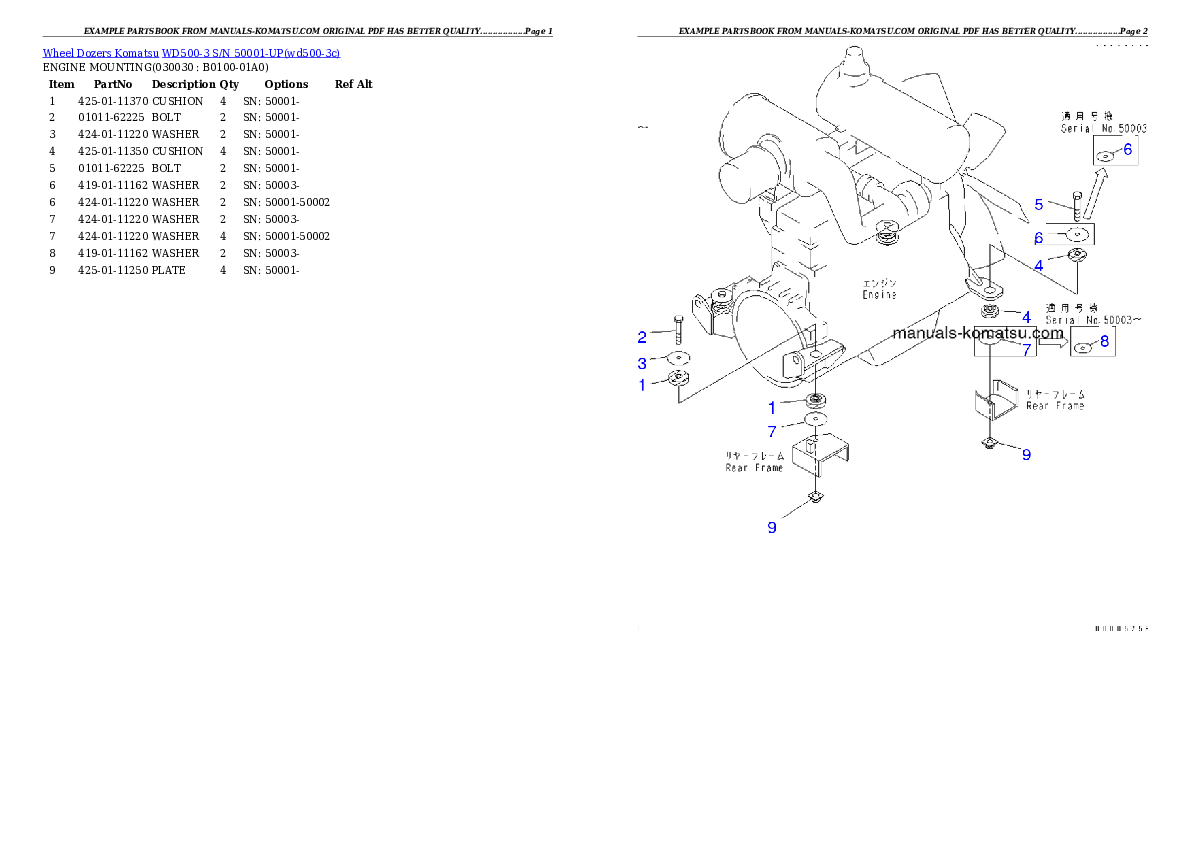 WD500-3 S/N 50001-UP Partsbook