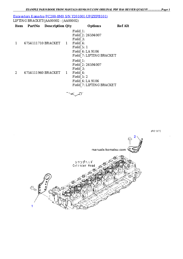 PC200-8M0 S/N Y201001-UP Partsbook