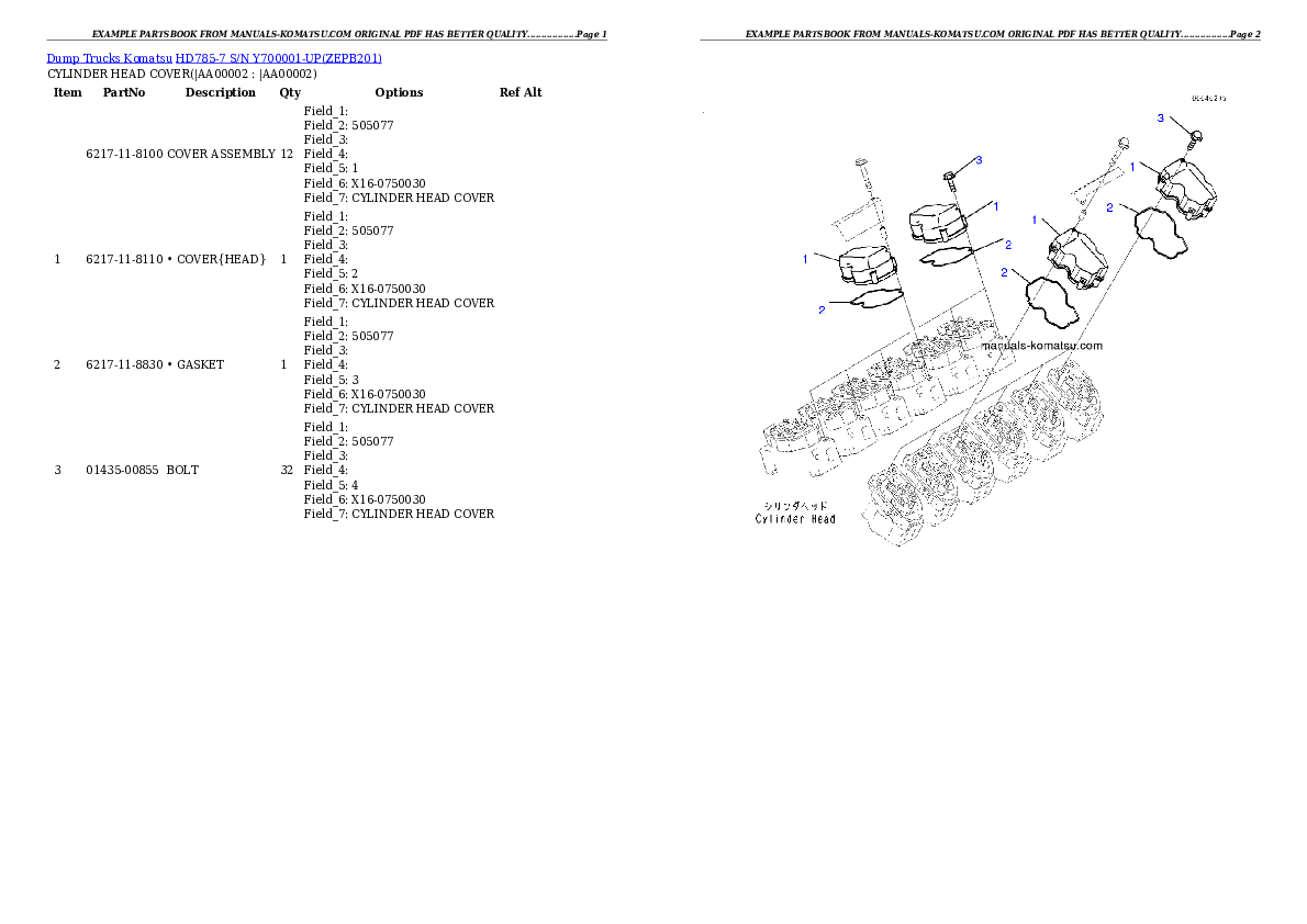 HD785-7 S/N Y700001-UP Partsbook