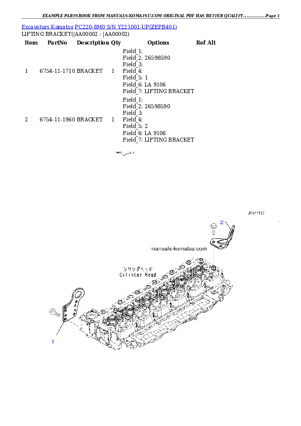 PC220-8M0 S/N Y221001-UP Partsbook