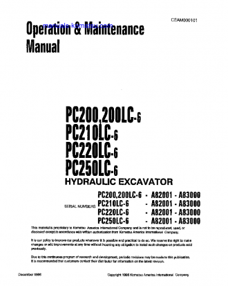 PC210LC-6(USA)-LC S/N A82001-A83000 Operation manual (English)
