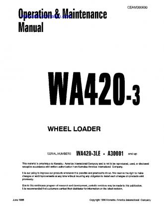 WA420-3(USA)-L S/N A30001-UP Operation manual (English)