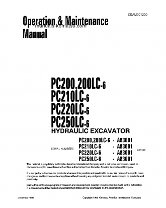 PC200LC-6(USA)-LE S/N A83001-UP Operation manual (English)