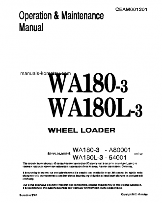 WA180-3(USA)-L S/N A80001-UP Operation manual (English)