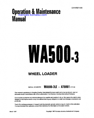 WA500-3(USA)-L S/N A70001-UP Operation manual (English)