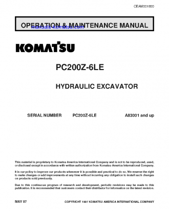 PC200Z-6(USA)-LE S/N A83001-UP Operation manual (English)