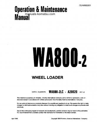 WA800-2(USA)-LC S/N A20020-UP Operation manual (English)