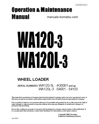 WA120-3(USA)-L S/N A30001-UP Operation manual (English)