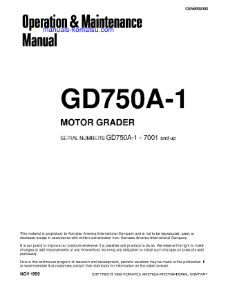 GD750A-1(USA) S/N 7001-UP Operation manual (English)