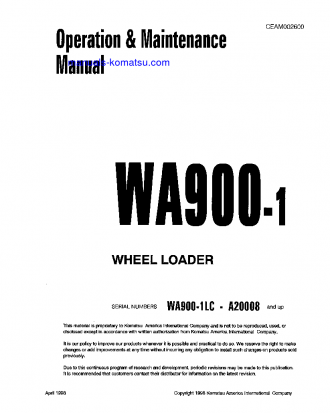 WA900-1(USA)-LC S/N A20008-UP Operation manual (English)