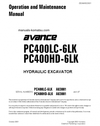 PC400LC-6(USA)-LK S/N A83001-A85000 Operation manual (English)