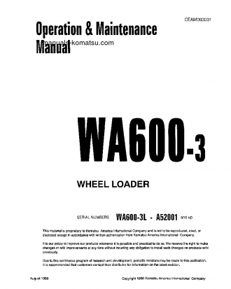 WA600-3(USA)-L S/N A52001-UP Operation manual (English)