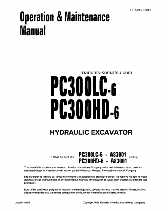 PC300LC-6(USA)-LE S/N A83001-UP Operation manual (English)