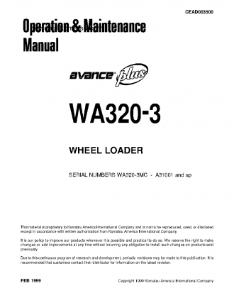 WA320-3(JPN)-MC S/N A31001-UP Operation manual (English)