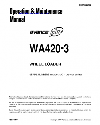 WA420-3(USA)-MC S/N A31001-UP Operation manual (English)