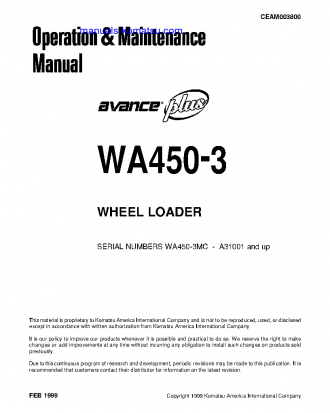 WA450-3(USA)-MC S/N A31001-UP Operation manual (English)