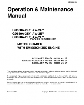 GD650AW-2(USA)-E S/N 210098-UP Operation manual (English)