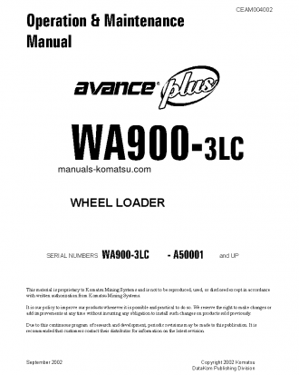 WA900-3(USA)-LC S/N A50001-UP Operation manual (English)