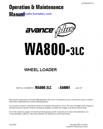 WA800-3(USA)-LC S/N A50001-UP Operation manual (English)