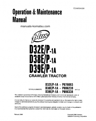 D38E-1(USA)-A S/N P086239-UP Operation manual (English)