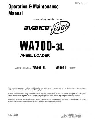 WA700-3(USA)-L S/N A50001-UP Operation manual (English)