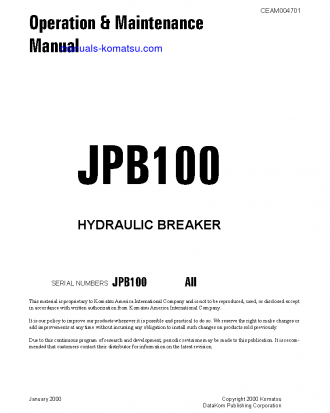 JBP100(USA) S/N ALL Operation manual (English)