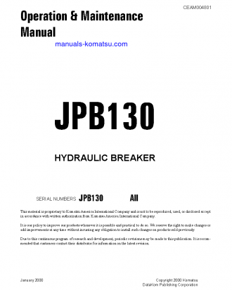 JPB130(USA) S/N ALL Operation manual (English)