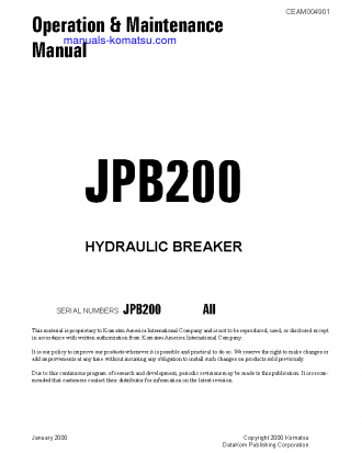 JPB200(USA) S/N ALL Operation manual (English)