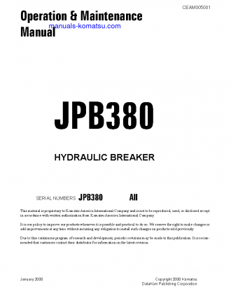 JPB380(USA) S/N ALL Operation manual (English)