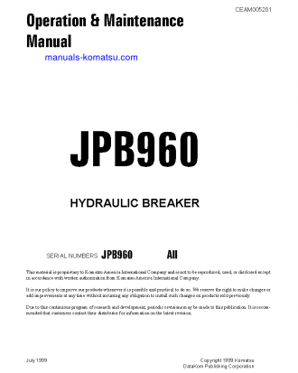 JPB960(USA) S/N ALL Operation manual (English)