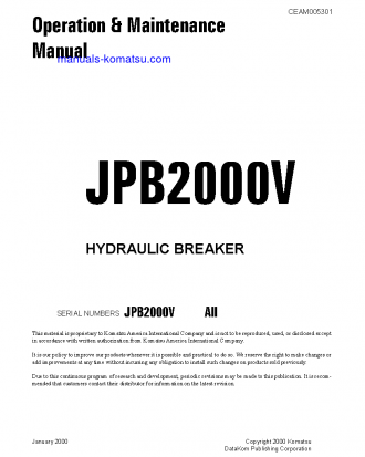 JPB2000V(USA) S/N ALL Operation manual (English)
