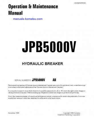 JPB5000V(USA) S/N ALL Operation manual (English)