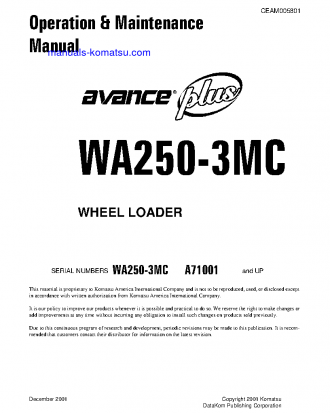 WA250-3(USA)-MC S/N A71001-UP Operation manual (English)