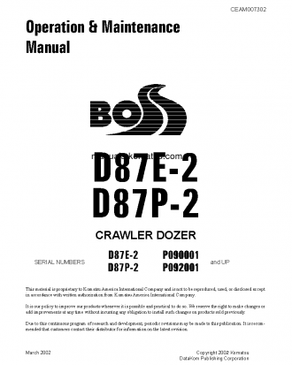 D87E-2(USA) S/N P090001-UP Operation manual (English)