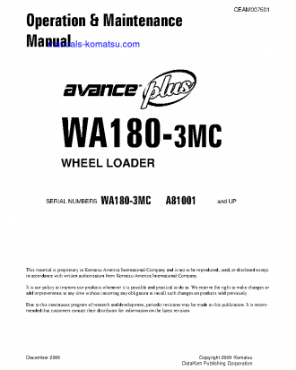 WA180-3(USA)-MC S/N A81001-UP Operation manual (English)