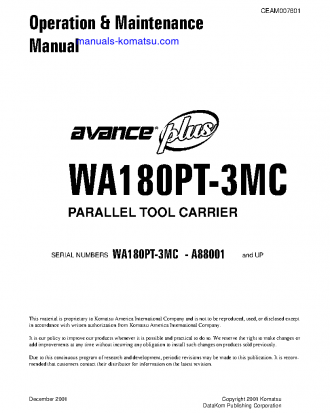 WA180PT-3(USA)-MC S/N A88001-UP Operation manual (English)