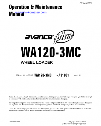 WA120-3(USA)-MC S/N A31001-UP Operation manual (English)