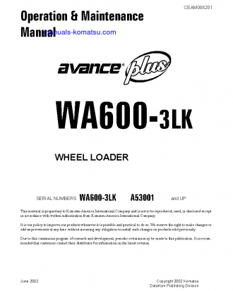 WA600-3(USA)-LK S/N A53001-UP Operation manual (English)
