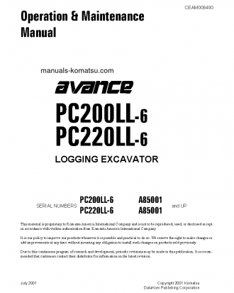 PC220LL-6(USA) S/N A85001-UP Operation manual (English)