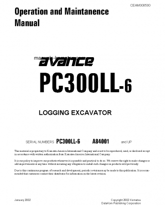PC300LL-6(USA) S/N A84001-UP Operation manual (English)