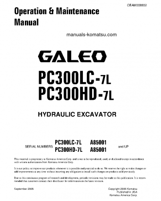 PC300LC-7(USA)-L S/N A85001-UP Operation manual (English)