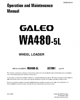 WA480-5(USA)-L S/N A37001-UP Operation manual (English)