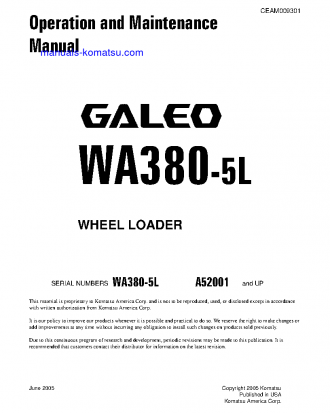 WA380-5(USA)-L S/N A52001-UP Operation manual (English)